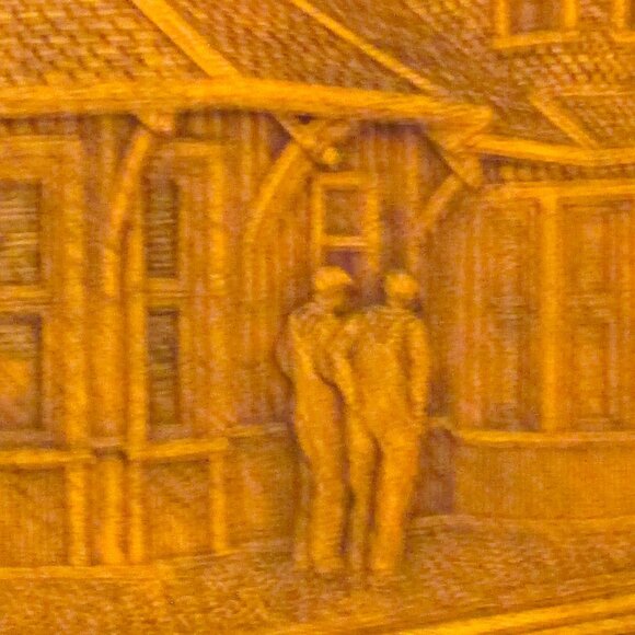 Vintage "Meeting at the Station" wood carving by Kim Murray shown in carved deta - Picture 5 of 8
